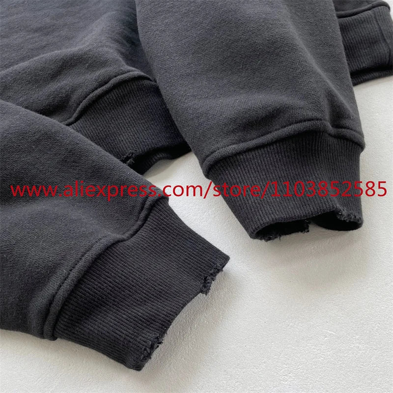 2024 Autumn Winter High Street Basic Vintage Damaged Hole Loose Hoodie
