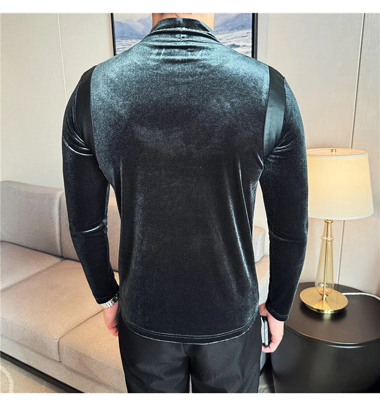 Trapwear Graphic tee – Turtleneck Stretch Slim Fit T Shirt Men Long Sleeve Thicken