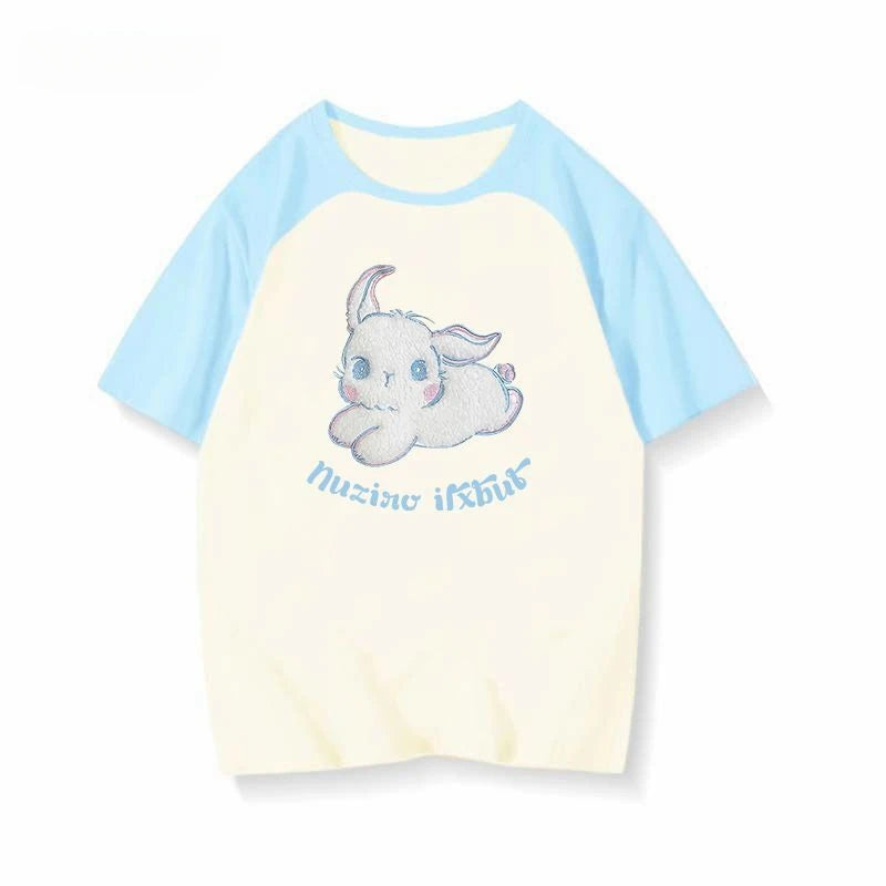 Skatercore Oversized shirt – American Flocking Cute Rabbit Pattern Short Sleeved T Shirt