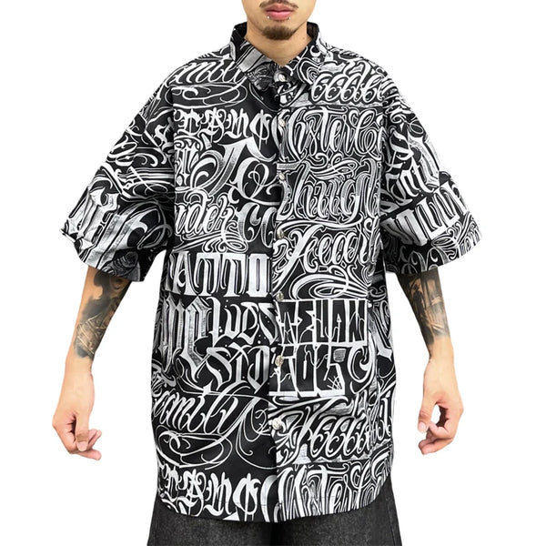 Hip Hop Shirt Streetwear Mens Hawaiian Shirts Harajuku Letters Printed New Summer Casual Beach Short Sleeve Loose Tops Shirts