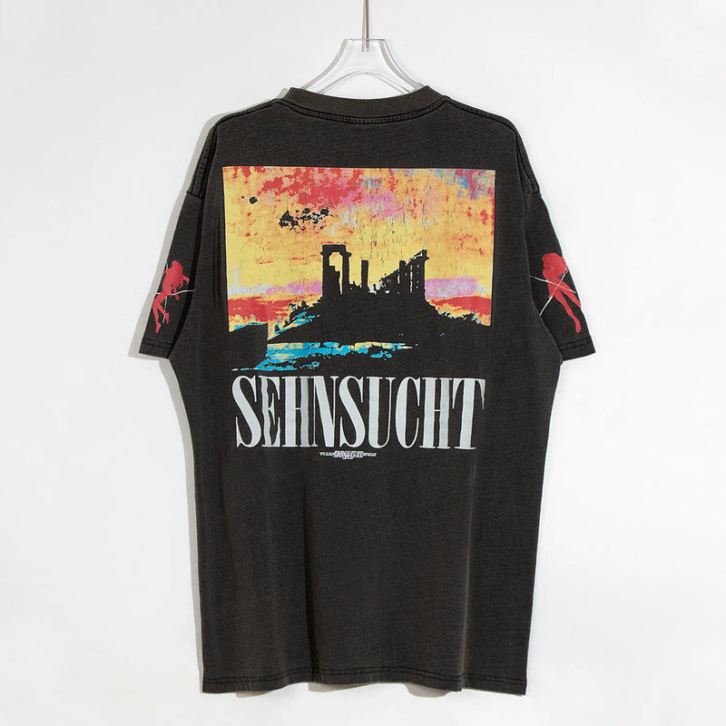 Harajuku streetwear top featuring 2024 new summer vintage retro anime printing high street cotton casual loose good quality heavy texture t shirt tops