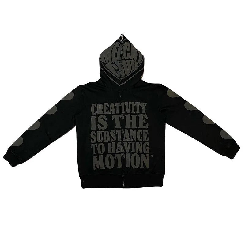 Y2K Clothes Zipper Hoodie Men Gothic Harajuku Foam Printed High Street