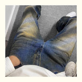 autumn hip hop graffiti painted baggy jeans mens y2l streetwear wide leg denim pants punk fashion distressed gradient jean unique jeans style 256