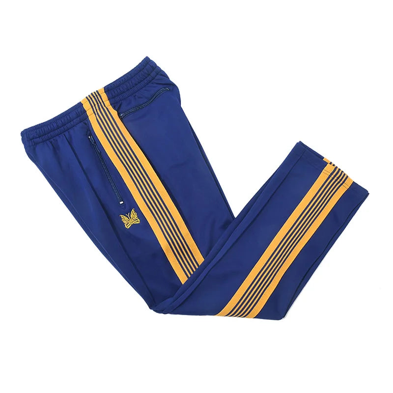 blue pattern embroidery casual motion pants men woman fashion street side edge weaving straight cylinder trousers unique default style 4716