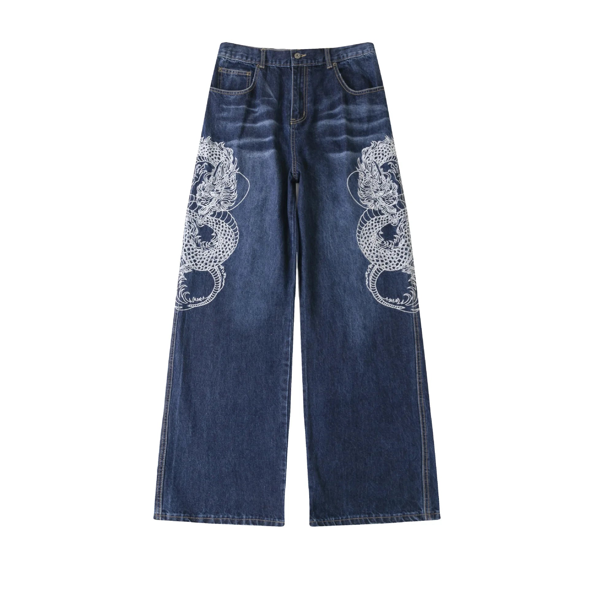 mens black baggy jeans dragon embroidered straight jeans streetwear hip hop loose trousers male luxury designer denim pants denim street jeans