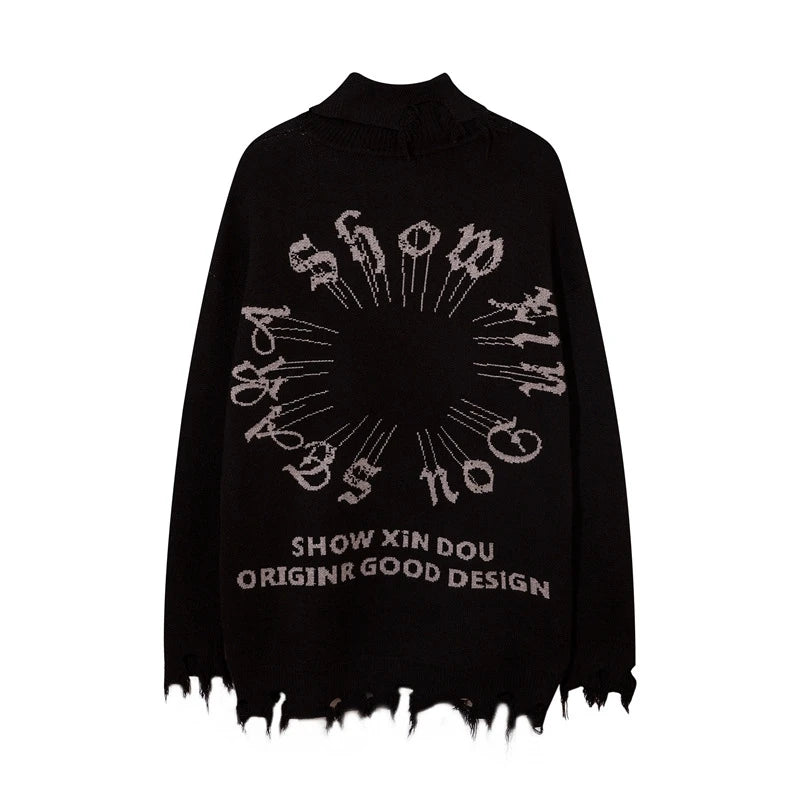 half high collar goth women men sweaters oversized long sleeve knitted pullovers y2k men ripped sweater harajuku streetwear tops - 2025 streetwear drop, unisex casual winter pullover, trendy hip hop fashion hoodie