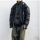 japanese street motorcycle set men thickened stand collar hip hop leather jacket harajuku casual pants 2 pcs bomber suit 2023 urban fashion pants
