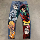 harajuku popular anime kokushibo print baggy jeans new style wide leg trouser y2k streetwear for men women high waist pants unique jeans style 4282