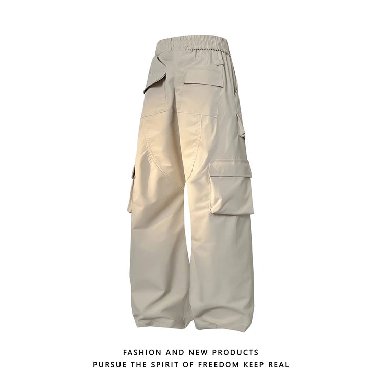 multi pocket mens wide leg straight cargo pants korean fashion track pants male casual loose mopping trousers four seasons unique cargo style 1028