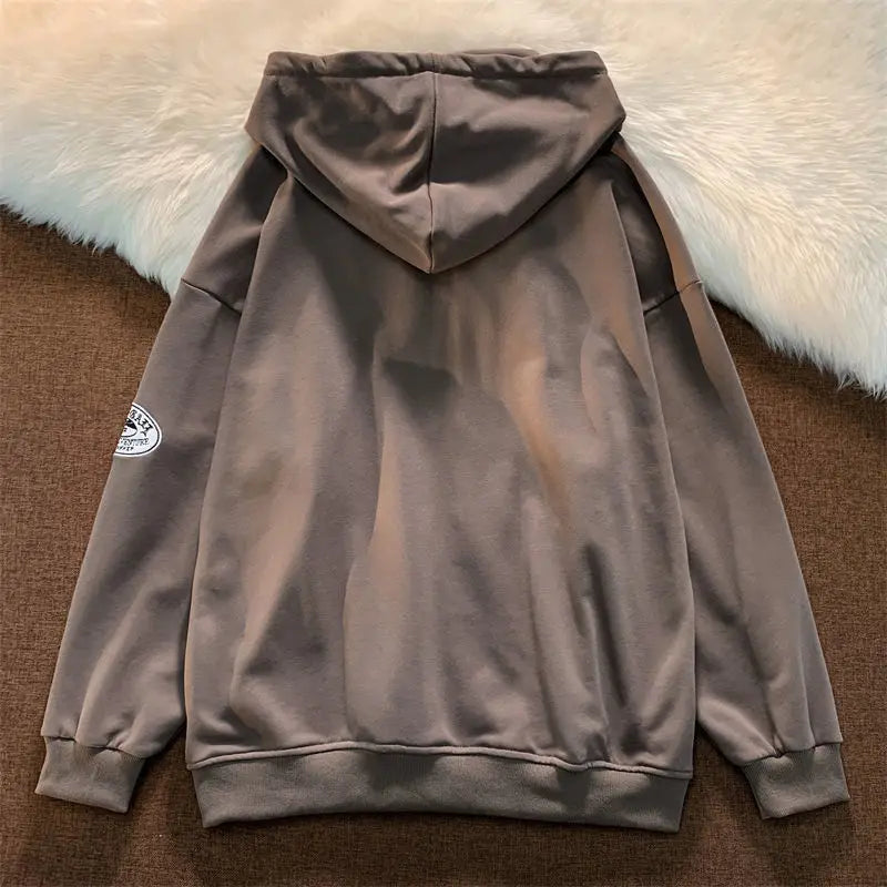 Hoodies Women Retro Harajuku Hip Hop Jacket High Street Zip Up Hoodie