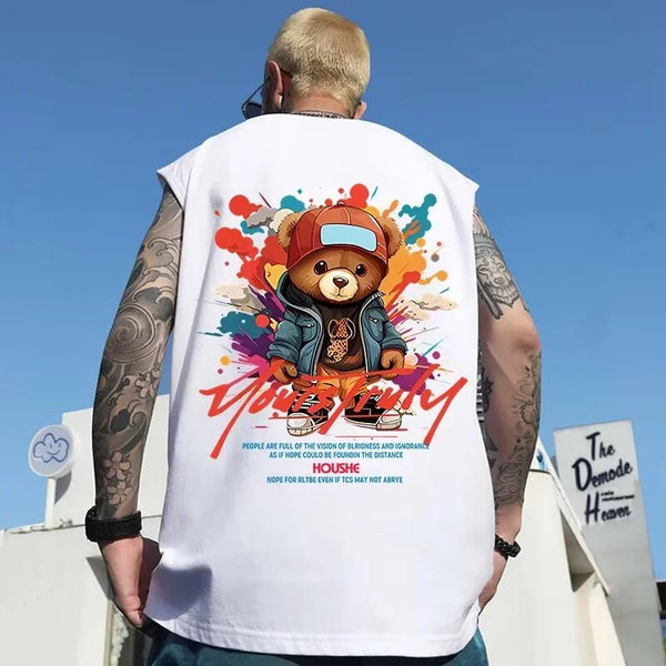 Vaporwave Angelcore design – New Hip Hop Fashion Graffiti Bear Print Tank Tops Mens Cloth