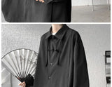 Shirts for men spring and autumn style national fashion design loose and versatile large size outer wear lapel long sleeved tops