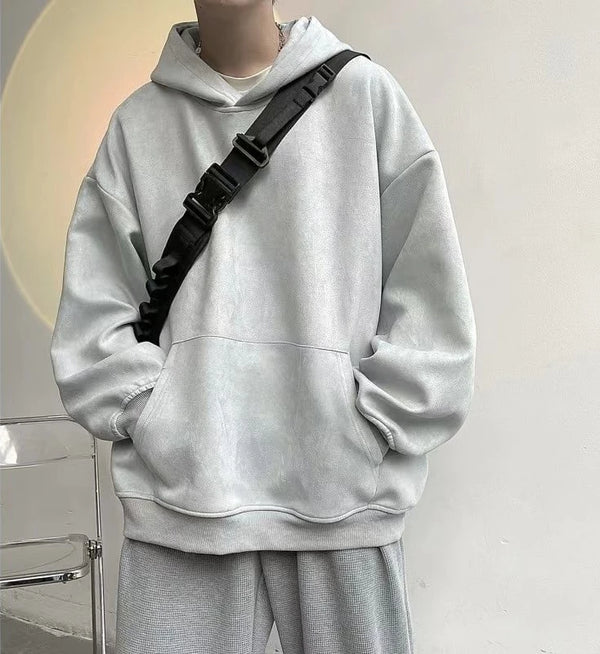 Korean Solid Color Sweatshirt Men Trendy Brand Ins Large Size Casual Spring Autumn Handsome Street Personality Hooded Jacket Top