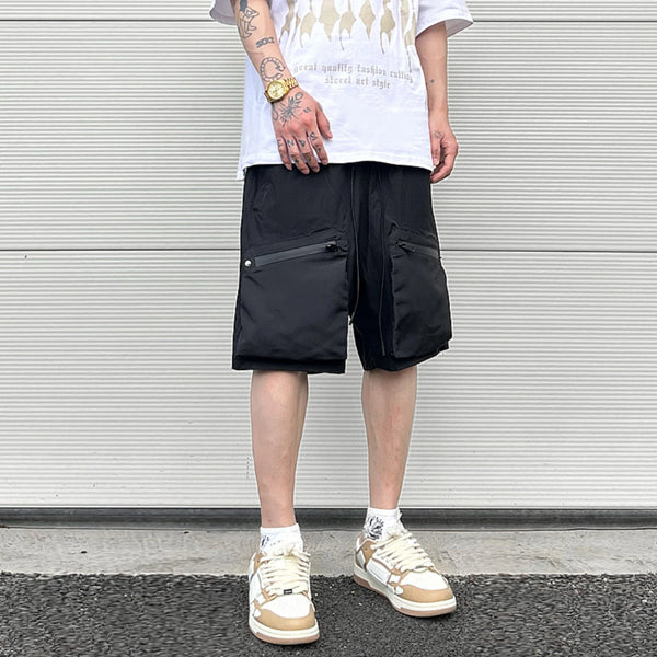 Ins Summer Outdoor Functional Casual Cargo Shorts Oversized Retro Casual Zipper Pockets Men and Women's Knee-length Sweatpants