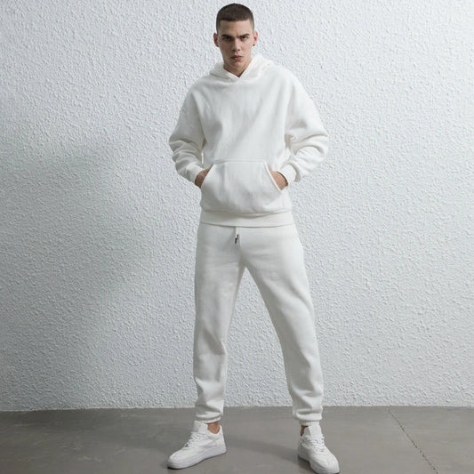 rainbowtouches quality pure cotton 2 piece couple hoodie solid color hip hop casual sportswear pullover mens pants plush clean everyday pants