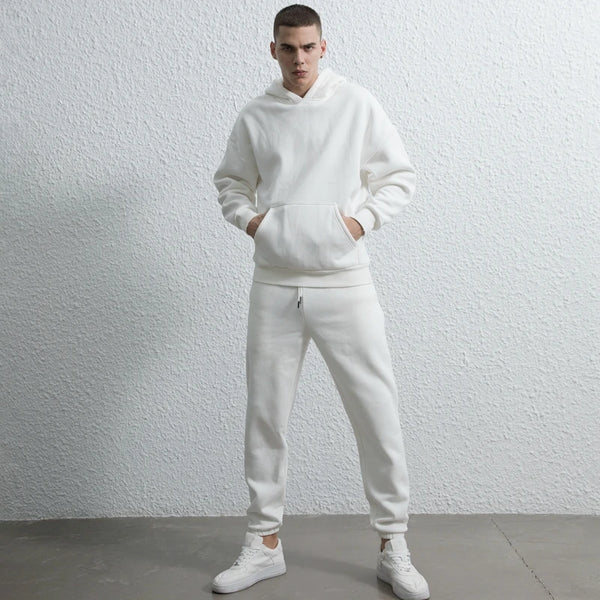 rainbowtouches quality pure cotton 2 piece couple hoodie solid color hip hop casual sportswear pullover mens pants plush clean everyday pants