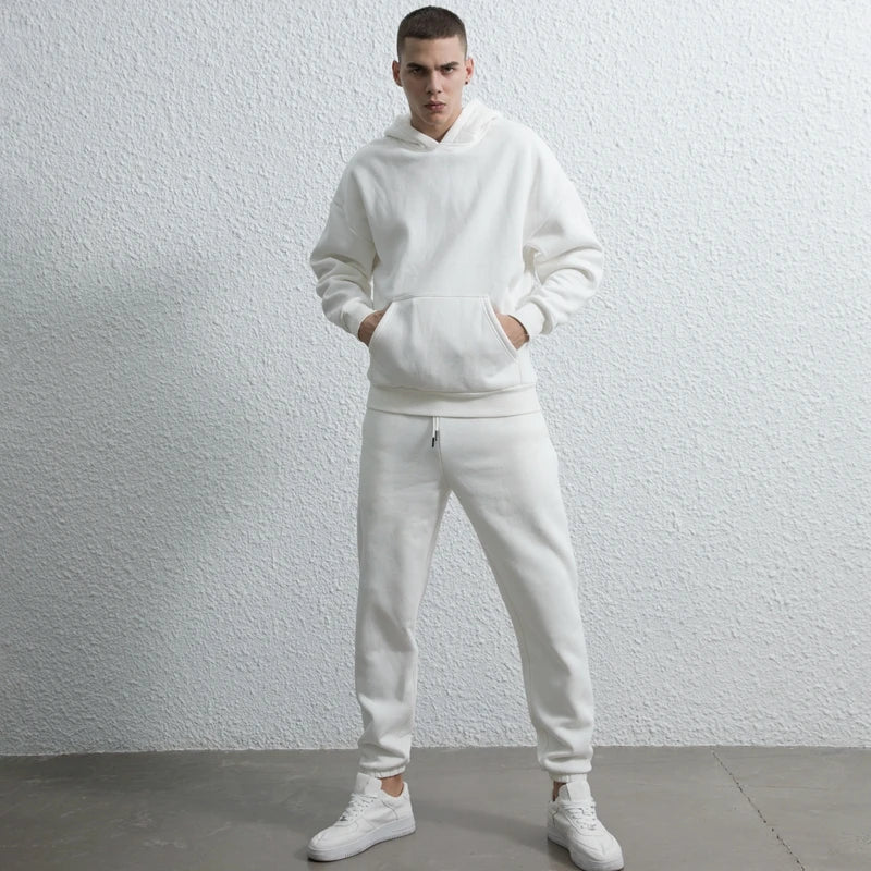 rainbowtouches quality pure cotton 2 piece couple hoodie solid color hip hop casual sportswear pullover mens pants plush clean everyday pants
