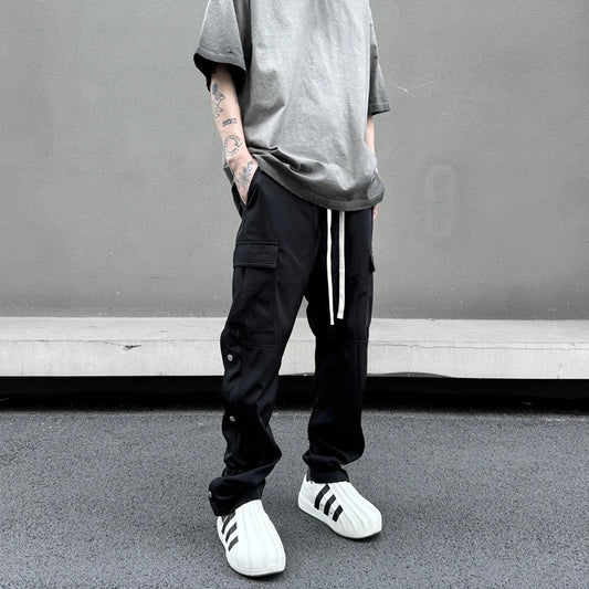fashion casual hip hop joggers side button trousers elastic waist drawstring track sweatpants new cargo streetwear mens pants urban active pants
