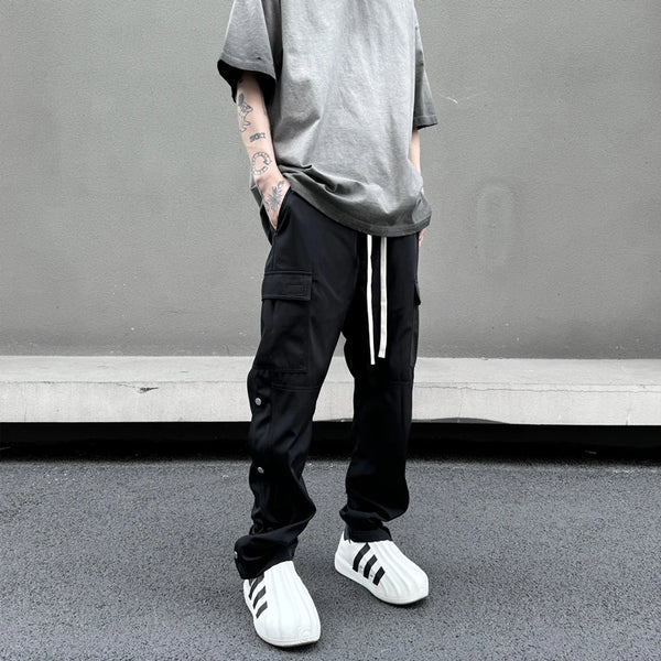 fashion casual hip hop joggers side button trousers elastic waist drawstring track sweatpants new cargo streetwear mens pants urban active pants
