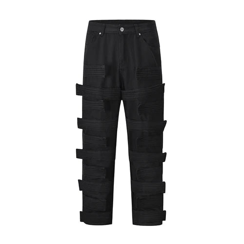 fashion velcros denim jean pants streetwear mens new casual hip hop streetwear tactical straight trousers joggers men y2k pants unique joggers style 3673