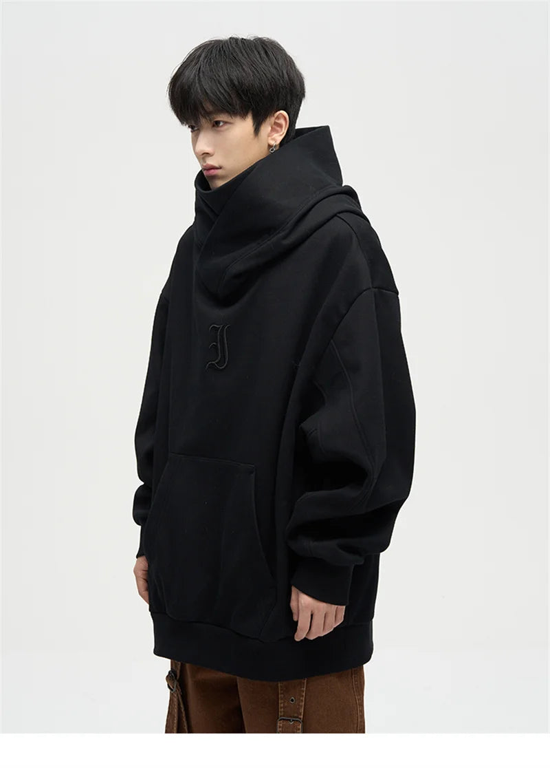 Autumn Ninja Streetwear Turtleneck Hoodies For Men Letter Embroidered Hip Hop Fashion Sweatshirts Y2K Vintage Fleece