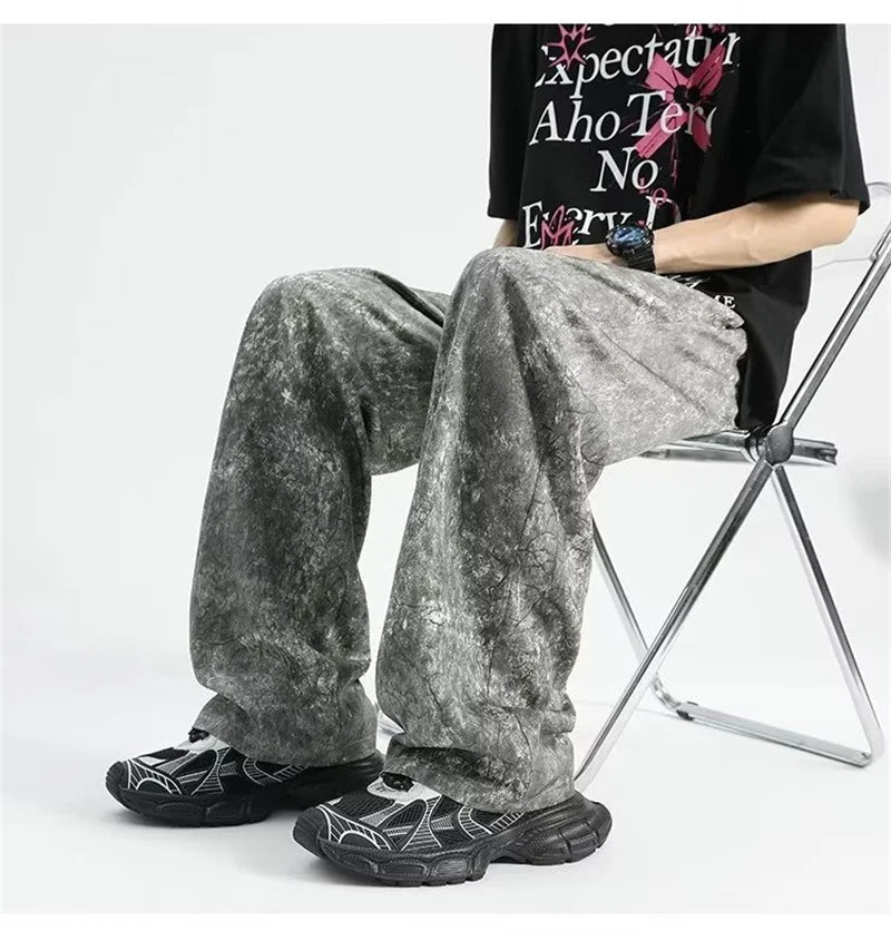 2024 goth tie dye corduroy pants mens autumn baggy wide leg straight casual trousers women drawstring hip hop y2k sweatpants unique joggers style 1364