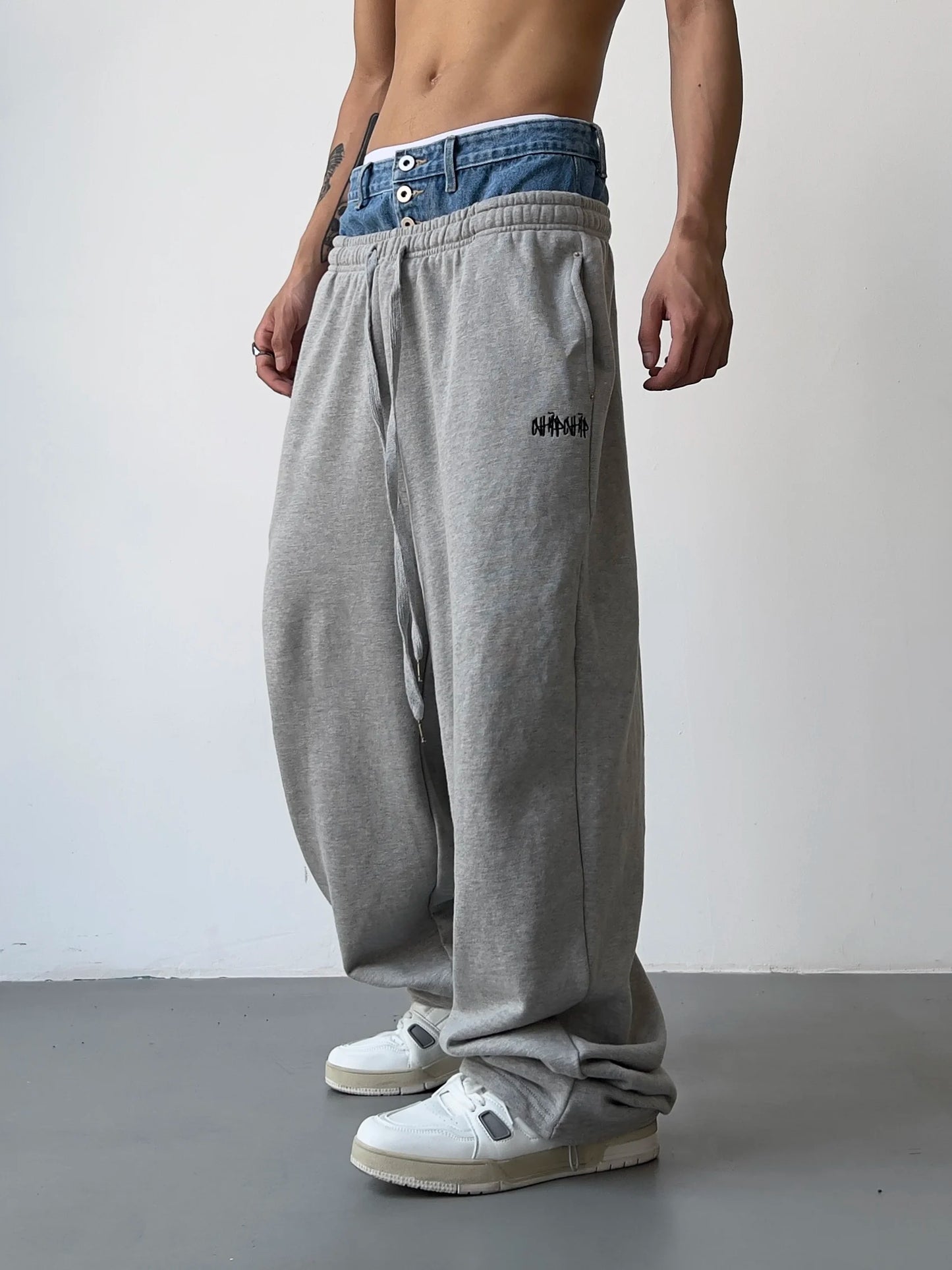 hip hop straight pants spliced button jean elastic waist pants loose trousers unisex casual drewstring sportwear pants joggers unique joggers style 153