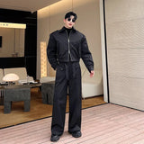 men 2 pieces sets quilted short cargo jacket pant autumn winter korean streetwear casual thicken bomber coat trousers suits multi-pocket cargos