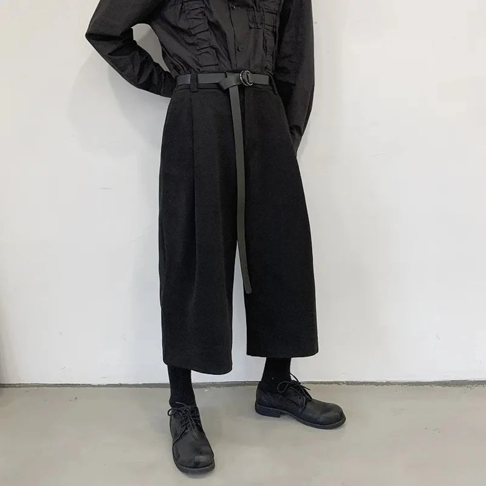 mens pants y2k dark gothic style belt casual pants autumn streetwear fashion straight wide leg cropped pants mens clothing 2024 minimalist street pants
