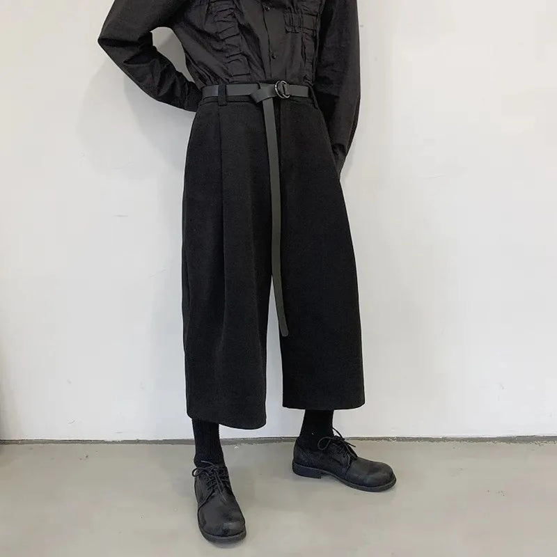 mens pants y2k dark gothic style belt casual pants autumn streetwear fashion straight wide leg cropped pants mens clothing 2024 minimalist street pants