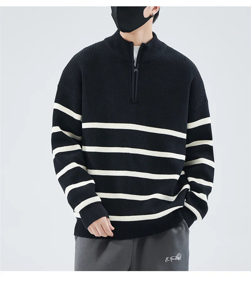 varsity graphic knit, unisex street look, trendy streetwear apparel for men and women