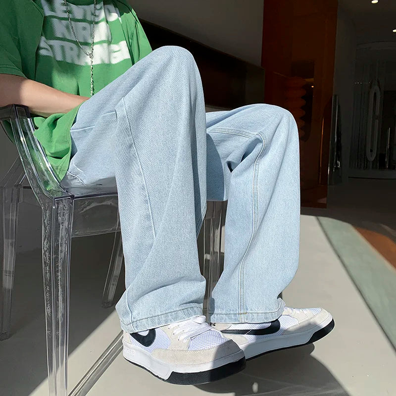 4 colors baggy jeans men fashion casual wide leg jeans men streetwear loose hip hop straight denim pants mens trousers m 2xl unique jeans style 4025