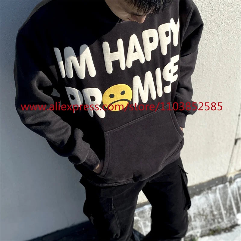 American Heavyweight Vintage Long Sleeved Fleece Hooded Sweatshirt Wit
