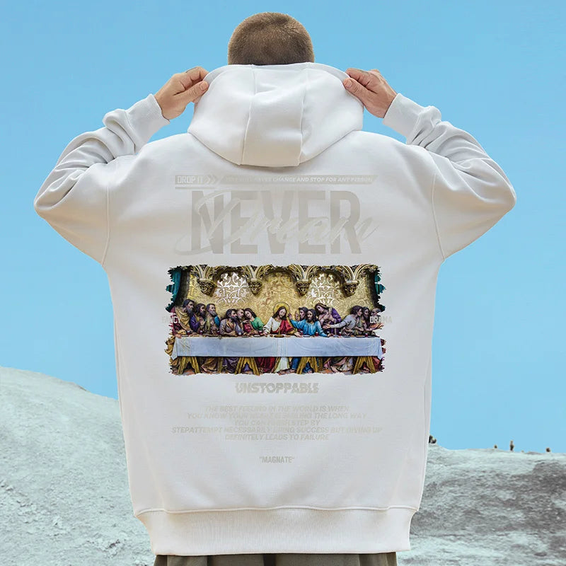 Autumn Jesus Oil Painting Graphic Print Hoodies Men Oversized Fleece Hoodie