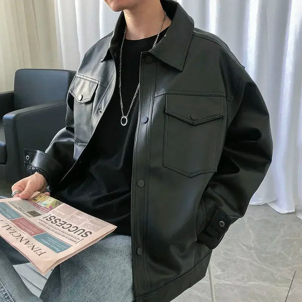 2023 Autumn New Leather Clothing Men Tooling Jacket Fashion Loose Motorcycle Clothing PU Leather Jacket Boutique Clothing