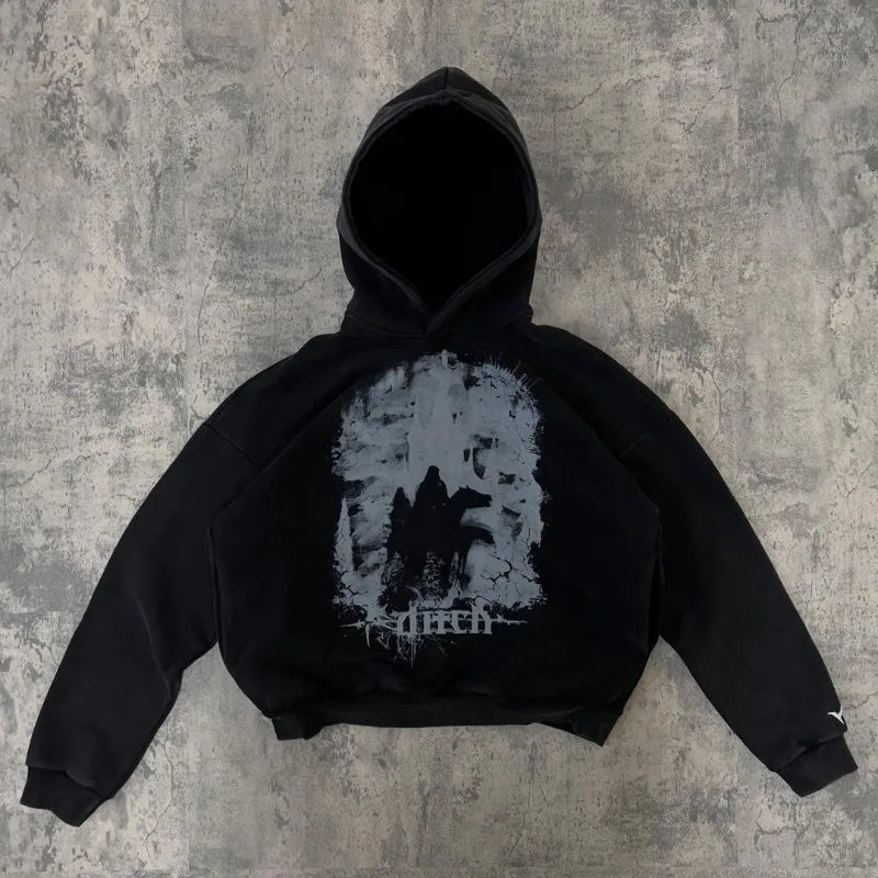 European And American New Dark Style Printed Oversized Hoodie Men Y2K
