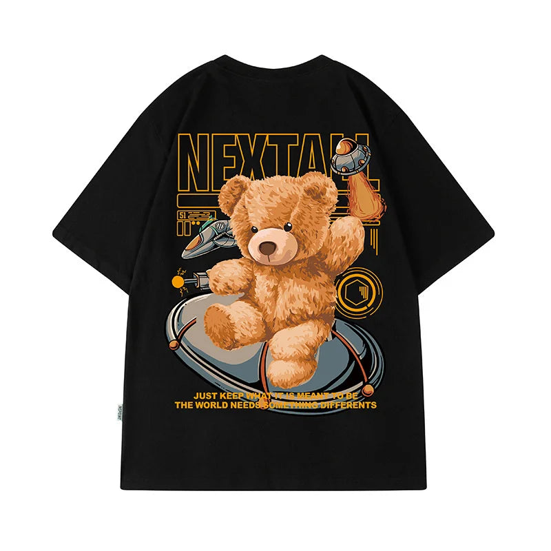 Skatercore Barcode glitch – Summer Men Hip Hop Bear T Shirt 2025 Cartoon Casual Short Sl