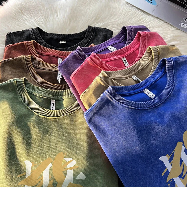 Anime Graphic tee – Vintage Streetwear T Shirts Acid Washed Printed T Shirt 100