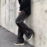 2023 cool design side zipper baggy men cargo jeans pants vintage brown straight cotton hip hop long trousers pantalones hombre multi-pocket cargos