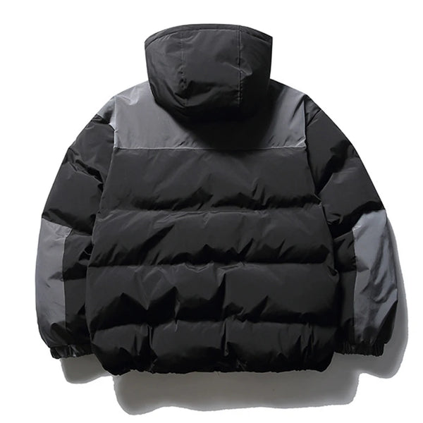 2023 Men Winter Parkas Padded Jacket Hooded Thicken Warm Coat Color Block Patchwork Vintage loose Jackets Black