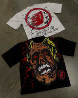 Skatercore Melting smiley – 2023 New Gothic Punk Devil Pattern Print Oversized T Shirt M