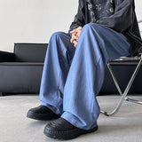 blue gray black elastic waist suit pants men fashion society pants korean loose straight casual pants mens office trousers minimalist street pants