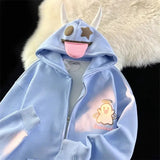 Japanese Devils Corner Hoodie Womens Couple Loose Gothic Winter Clothing Plush Hoodie Womens Zipper Hoodie  sweatshirt
