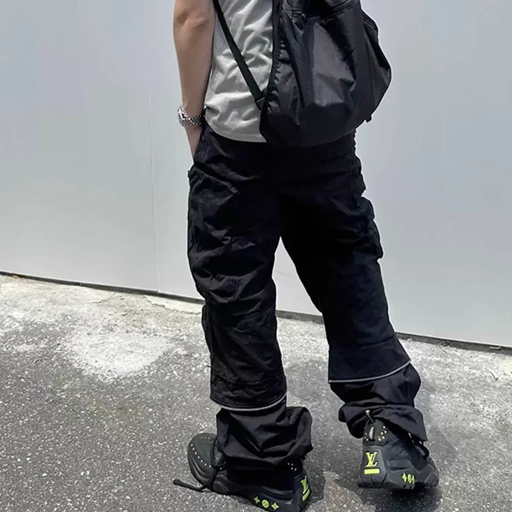functional multi pockets overalls pantalones hombre baggy mens black cargo pants y2k streetwear loose baggy trousers oversized unique cargo style 888