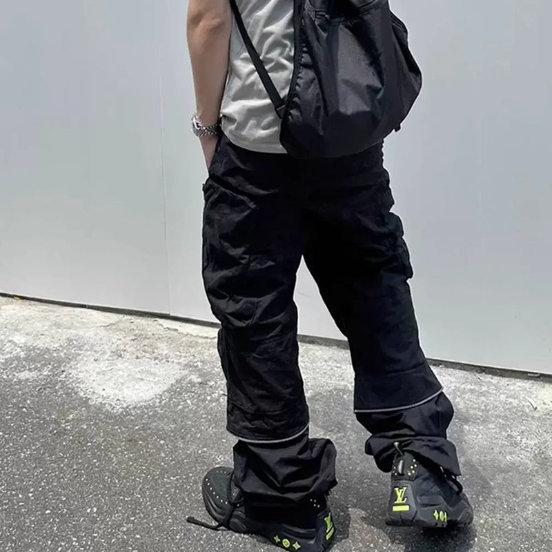 functional multi pockets overalls pantalones hombre baggy mens black cargo pants y2k streetwear loose baggy trousers oversized unique cargo style 888