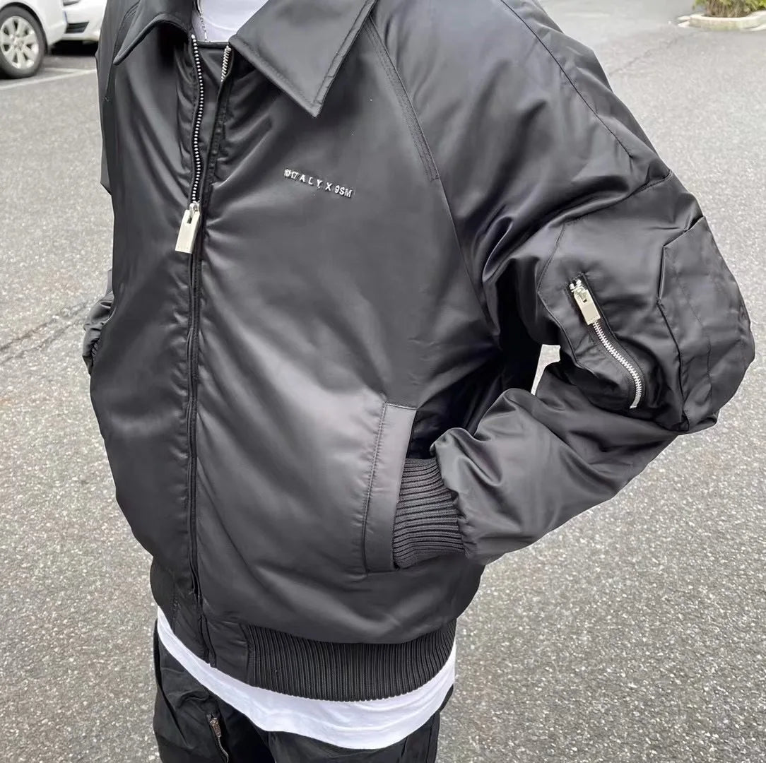 new luxury 2023 men black alyx 1017 9sm bomber pu leather varsity coats jackets down cotton warm winter thicken a521 nan stre - variant style 84357b for streetwear fashion