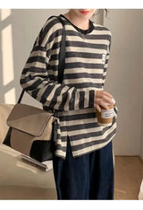 Y2k Vintage print – Design Niche Slit Striped Bottoming Shirt Women Autumn And W