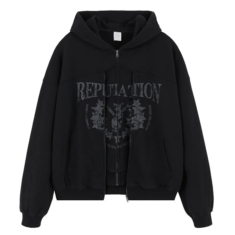 Hip-hop fashion hoodie with cash flow typography