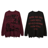 ripped goth women y2k men sweaters vintage black oversized knitted sweater harajuku anime fashion winter 2023 knit tops pullover streetwear fashion hoodie, oversized graphic print design, urban wear with bold artwork
