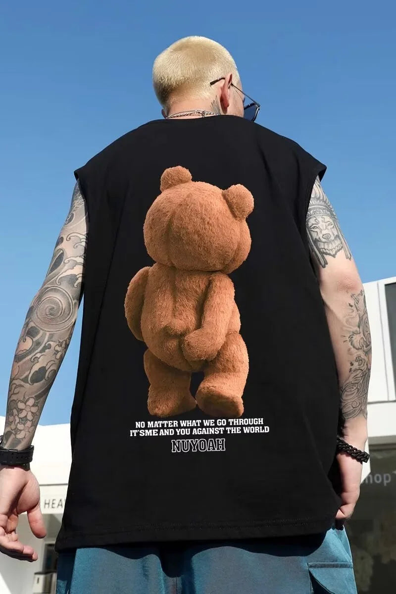 Trapwear Tribal flames – 2024 New Funny Bear Printed Vest Men Hip Hop Streetwear T-Shirt